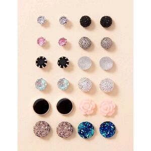 Stud Earrings Set Women Girls Colorful Rhinestone Ball‎ Flower Earrings